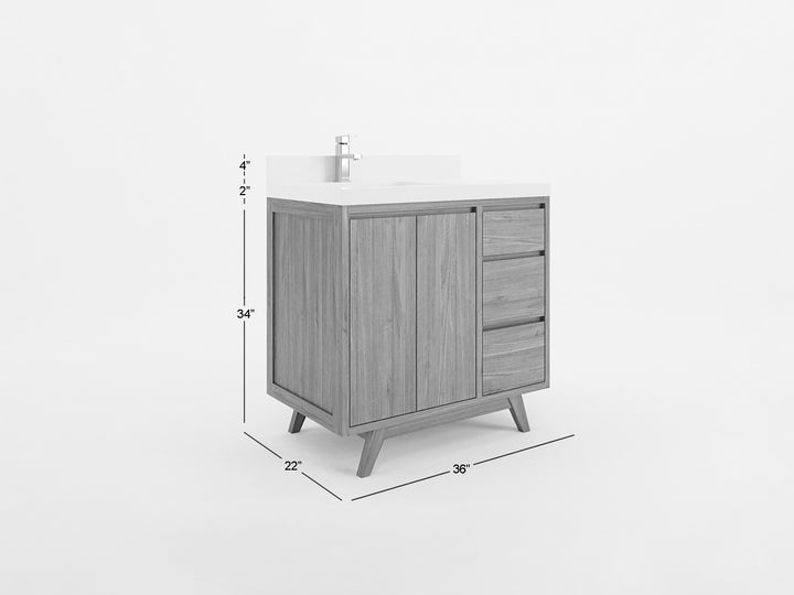 Madison Teak Wood 36 in. W x 22 in. D Left Offset Sink Bathroom Vanity - photo 5