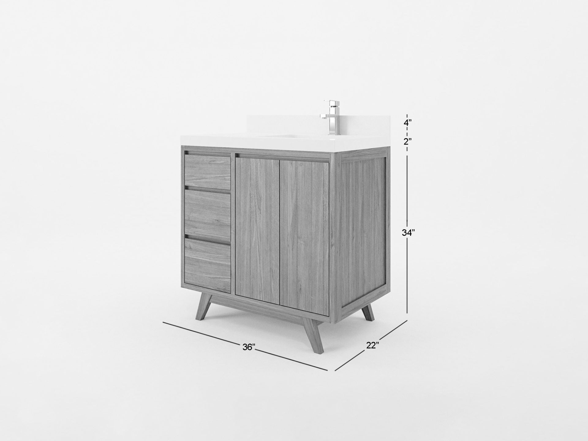 Madison Teak Wood 36 in. W x 22 in. D Right Offset Sink Bathroom Vanity