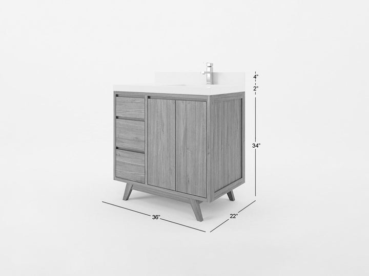 Madison Teak Wood 36 in. W x 22 in. D Right Offset Sink Bathroom Vanity - photo 5