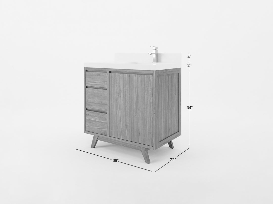 Madison Teak Wood 36 in. W x 22 in. D Right Offset Sink Bathroom Vanity