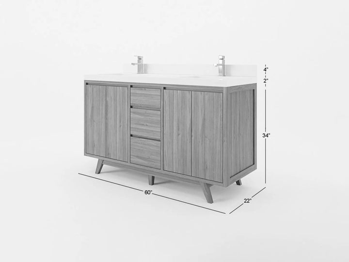 Madison Teak Wood 60 in. W x 22 in. D Double Sink Bathroom Vanity - photo 5