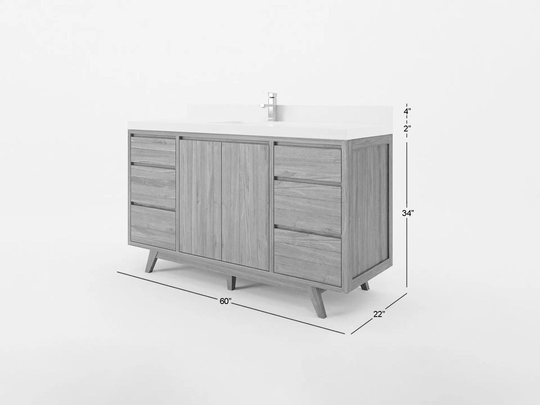Madison Teak Wood 60 in. W x 22 in. D Single Sink Bathroom Vanity