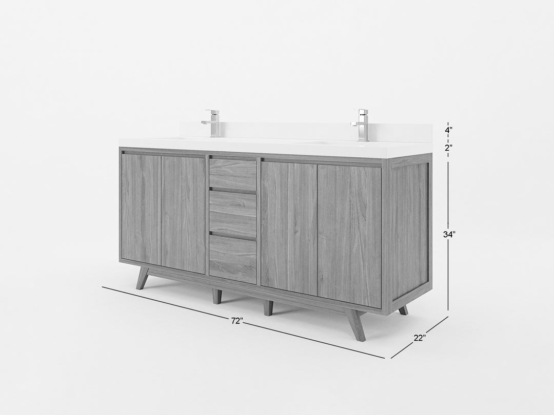 Madison Teak Wood 72 in. W x 22 in. D Double Sink Bathroom Vanity