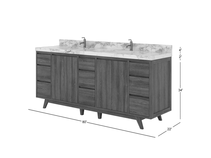Madison Teak Wood 80 in. W x 22 in. D Double Sink Bathroom Vanity - photo 5
