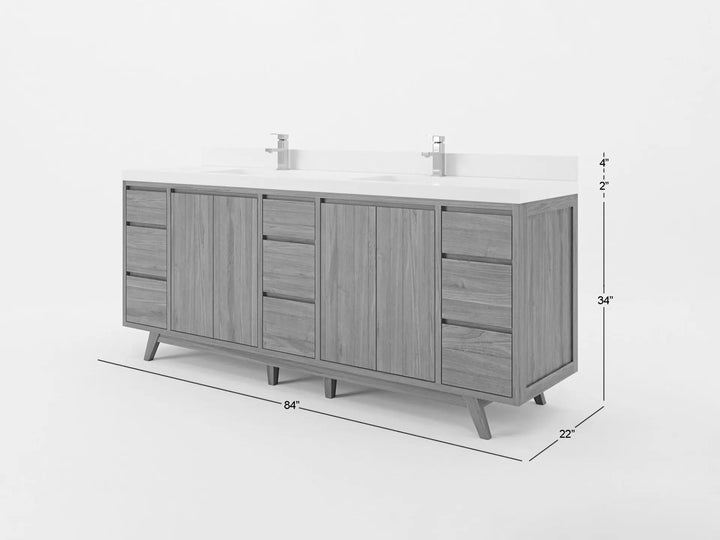 Madison Teak Wood 84 in. W x 22 in. D Double Sink Bathroom Vanity - photo 5
