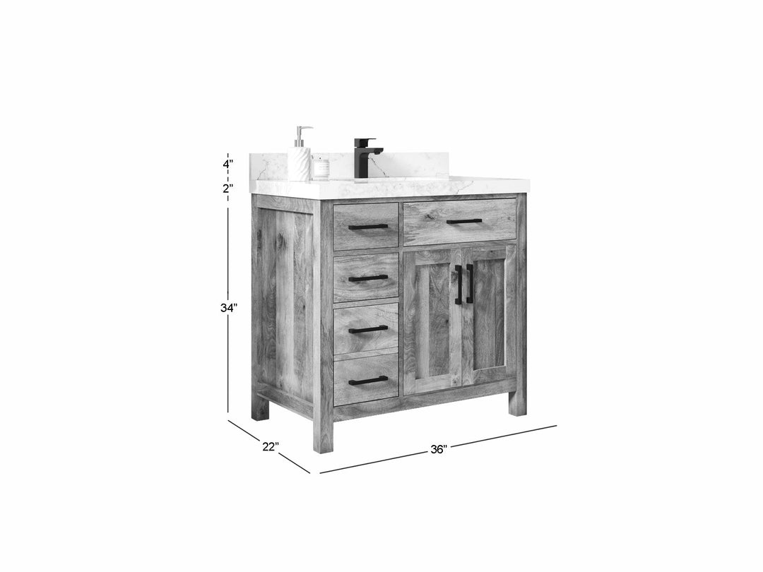 Malibu Mango Wood 36" W x 22" D Center Sink Vanity for a Luxe Bathroom Look