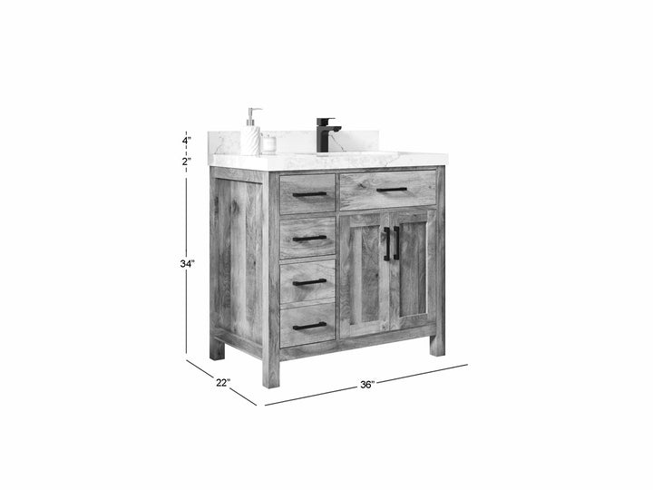 Malibu Mango Wood 36 in. W x 22 in. D Right Offset Sink Bathroom Vanity - photo 6