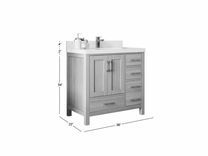 Malibu White Oak 36 in. W x 22 in. D Center Sink Bathroom Vanity - photo 5