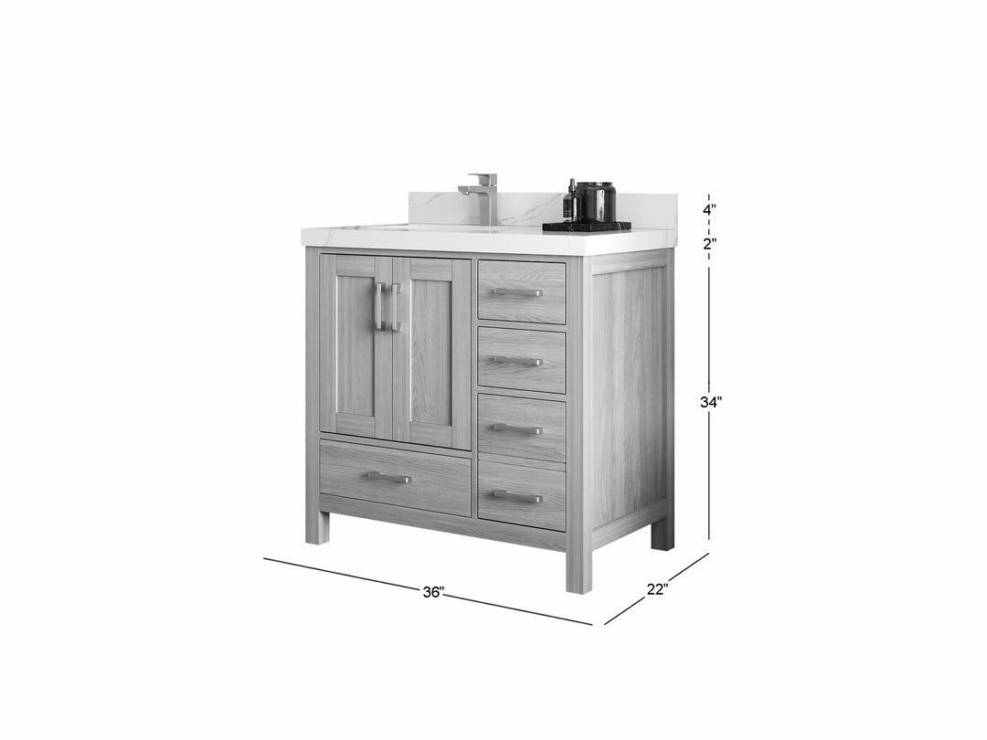 Malibu White Oak 36 in. W x 22 in. D Left Offset Sink Bathroom Vanity
