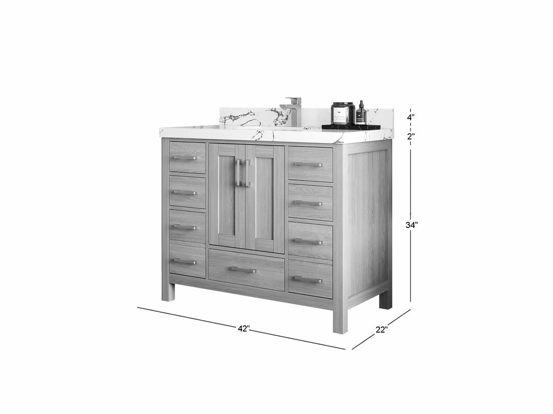 Malibu White Oak 42 in. W x 22 in. D Single Sink Bathroom Vanity