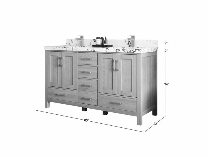 Malibu White Oak 60 in. W x 22 in. D Double Sink Bathroom Vanity - photo 5