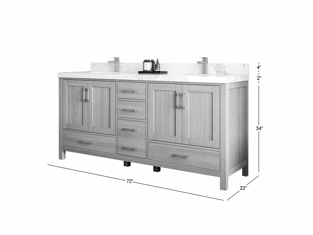 Malibu White Oak 72 in. W x 22 in. D Double Sink Bathroom Vanity