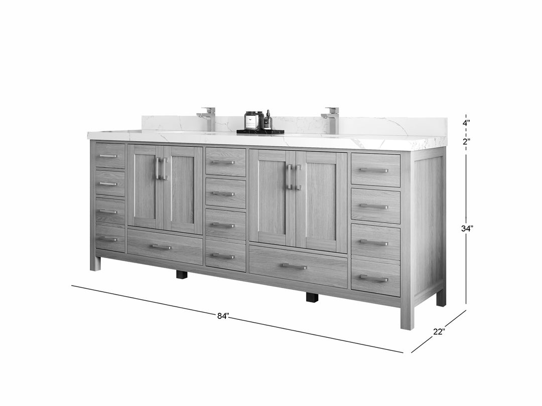 Malibu White Oak 84 in. W x 22 in. D Double Sink Bathroom Vanity