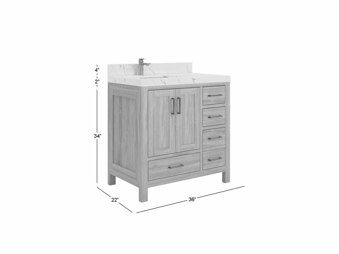 Malibu Teak Wood 36 in. W x 22 in. D Left Offset Sink Bathroom Vanity