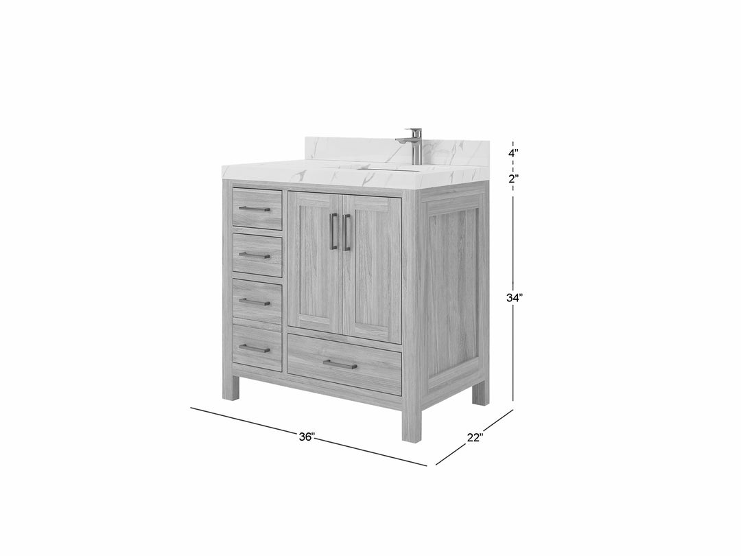 Malibu Teak Wood 36 in. W x 22 in. D Right Offset Sink Bathroom Vanity