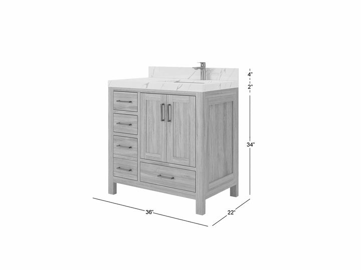 Malibu Teak Wood 36 in. W x 22 in. D Right Offset Sink Bathroom Vanity - photo 9