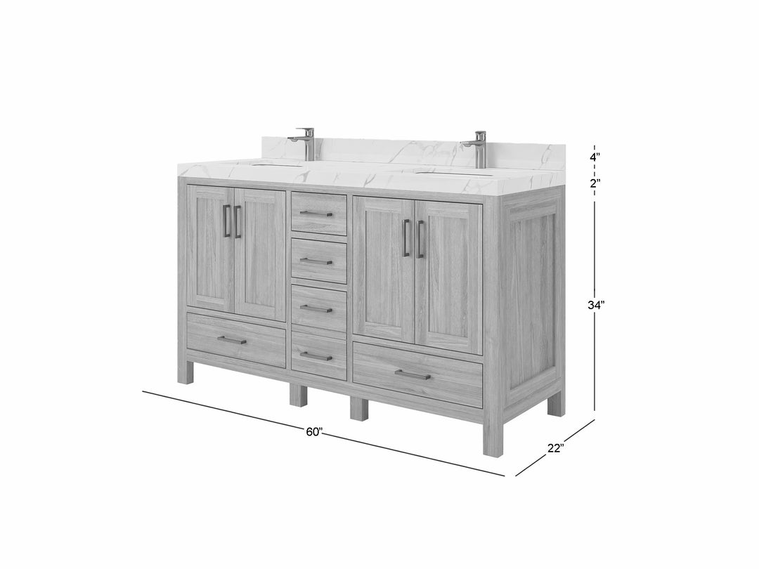 Malibu Teak Wood 60 in. W x 22 in. D Double Sink Bathroom Vanity