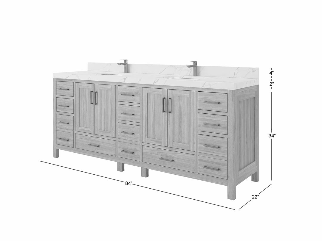 Malibu Teak Wood 84 in. W x 22 in. D Double Sink Bathroom Vanity