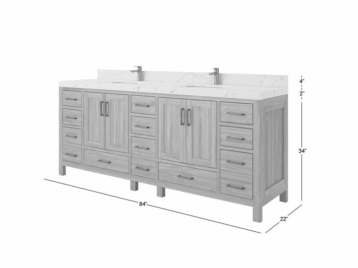 Malibu Teak Wood 84 in. W x 22 in. D Double Sink Bathroom Vanity - photo 9