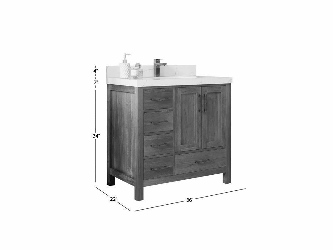 Malibu Teak Wood 36 in. W x 22 in. D Center Sink Bathroom Vanity