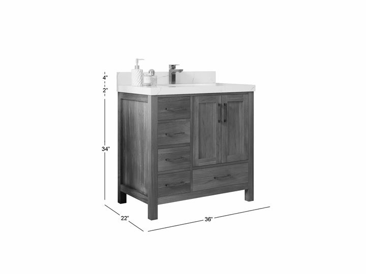 Malibu Teak Wood 36 in. W x 22 in. D Center Sink Bathroom Vanity - photo 5