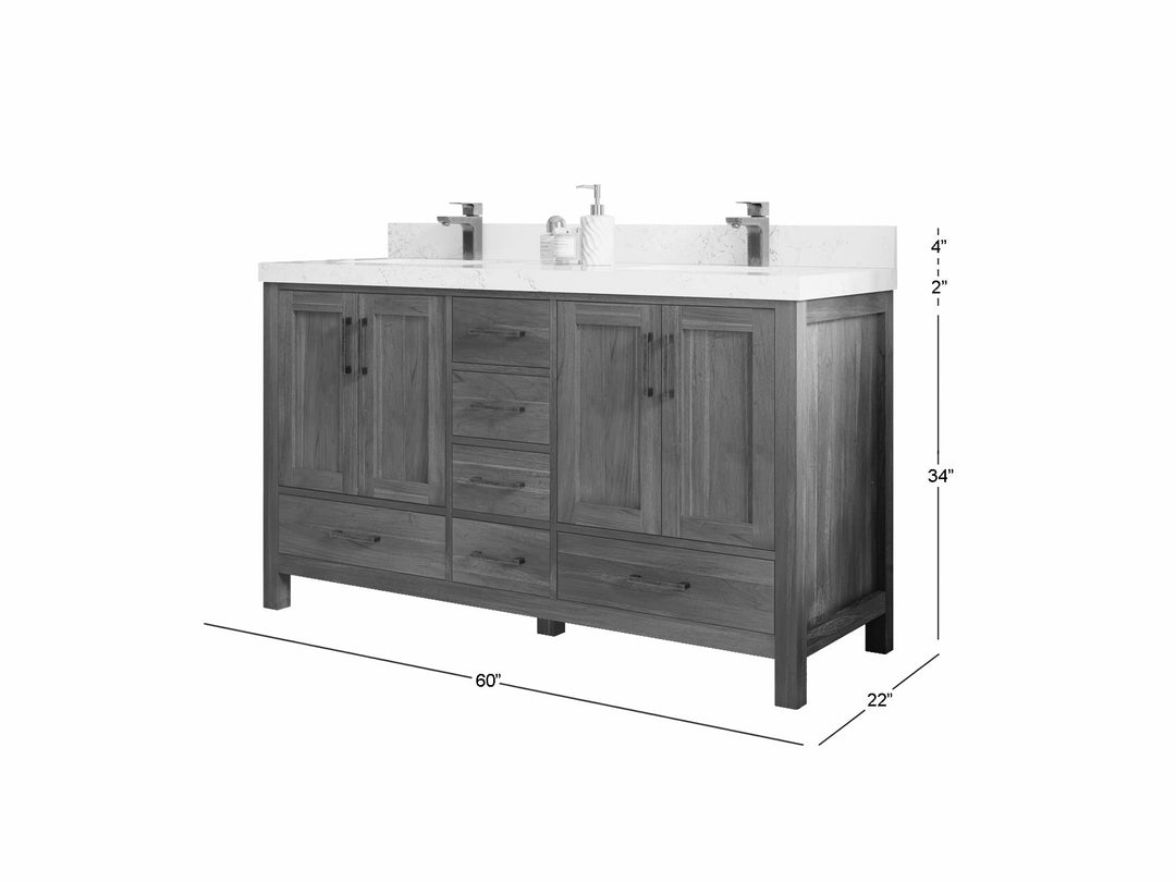 Malibu Teak Wood 60 in. W x 22 in. D Double Sink Bathroom Vanity