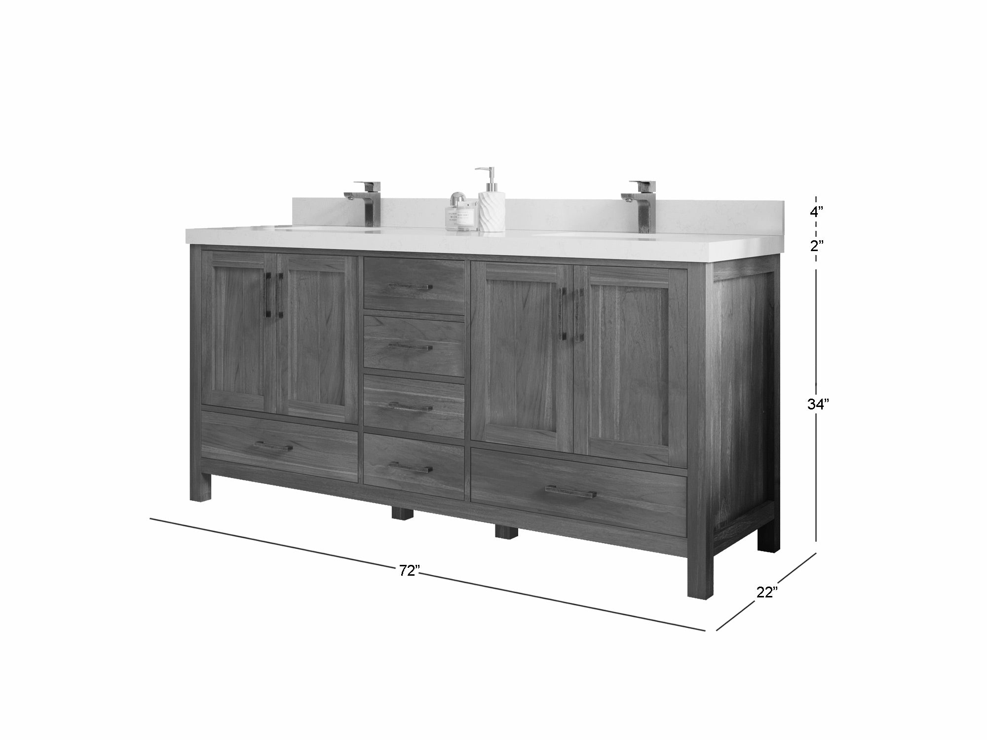 Malibu Teak Wood 72 in. W x 22 in. D Double Sink Bathroom Vanity