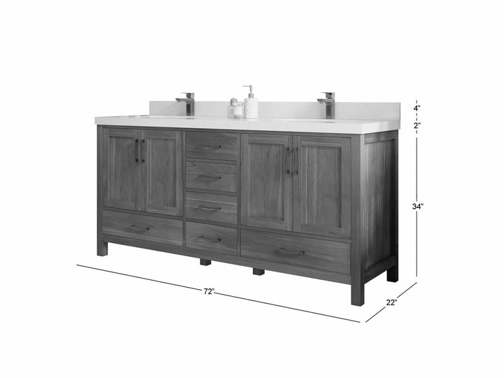 Malibu Teak Wood 72 in. W x 22 in. D Double Sink Bathroom Vanity - photo 6