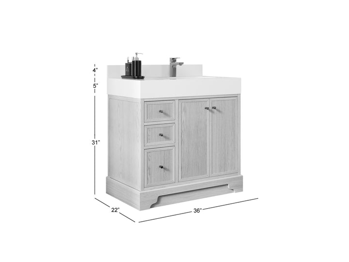 Manhattan White Oak 36 in. W x 22 in. D Right Offset Sink Bathroom Vanity - photo 5