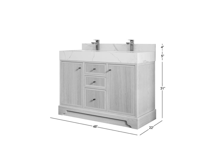 Manhattan White Oak 48 in. W x 22 in. D Double Sink Bathroom Vanity - photo 1