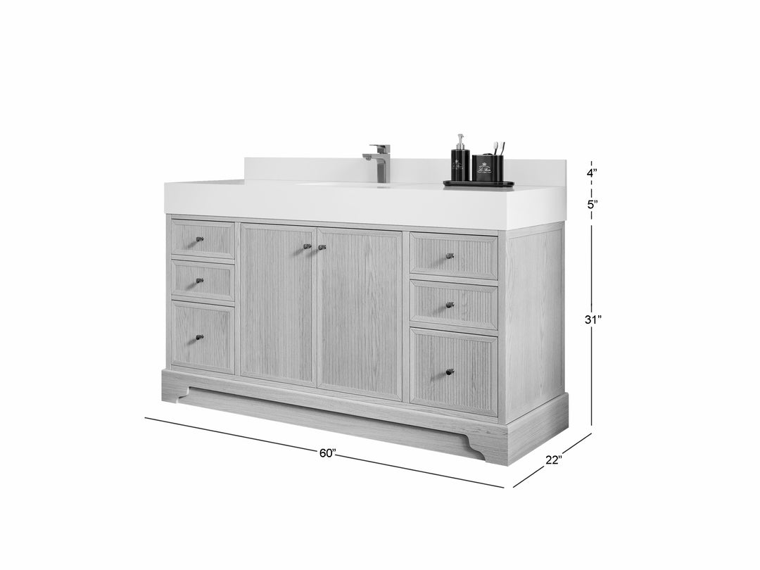 Manhattan White Oak 60 in. W x 22 in. D Single Sink Bathroom Vanity
