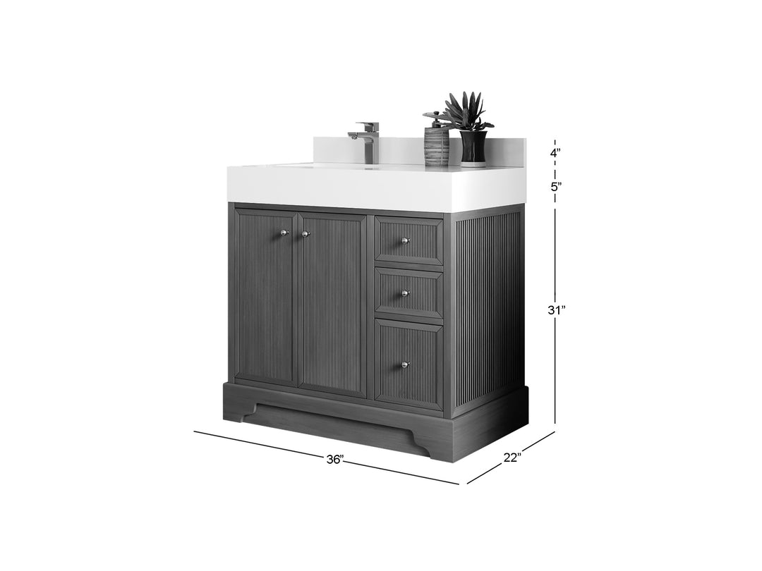 Manhattan Teak Wood 36 in. W x 22 in. D Left Offset Sink Bathroom Vanity