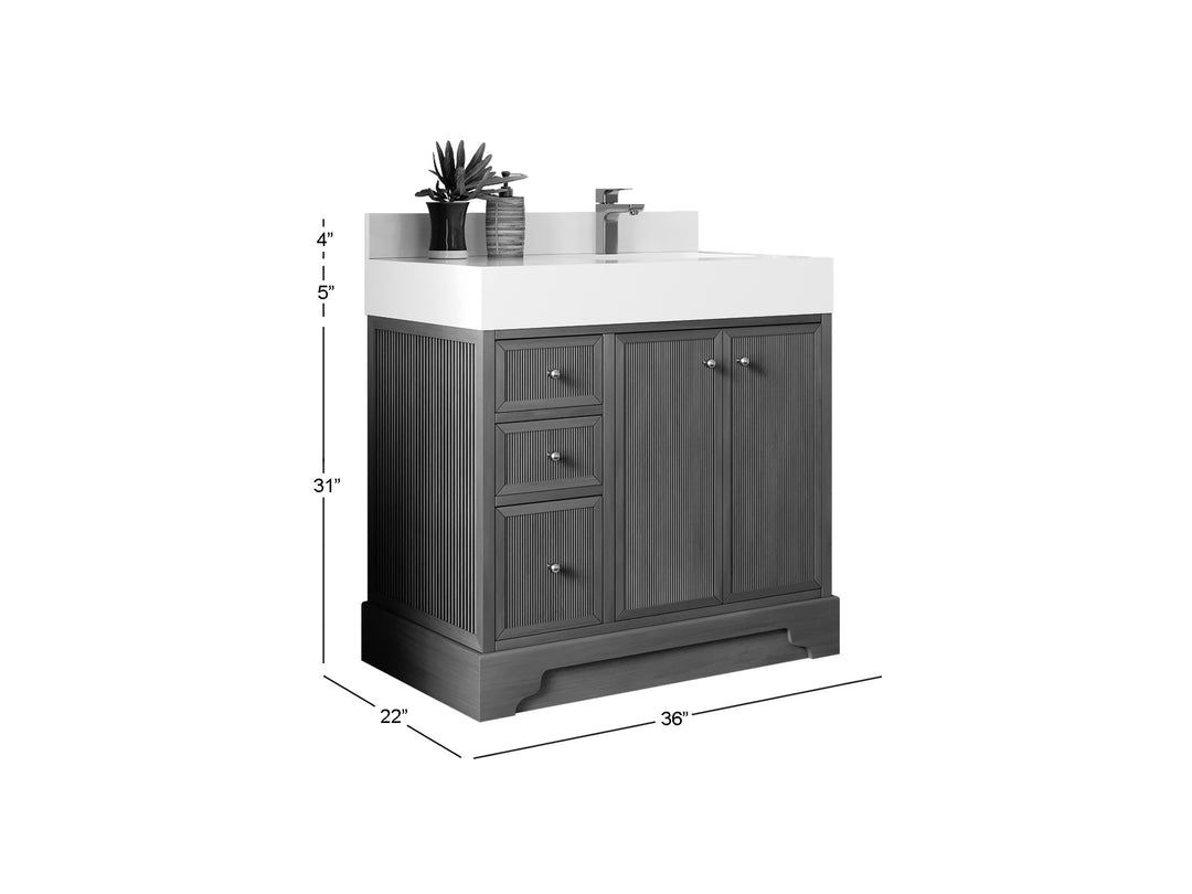 Manhattan Teak Wood 36 in. W x 22 in. D Right Offset Sink Bathroom Vanity