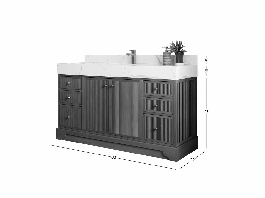 Manhattan Teak Wood 60 in. W x 22 in. D Single Sink Bathroom Vanity