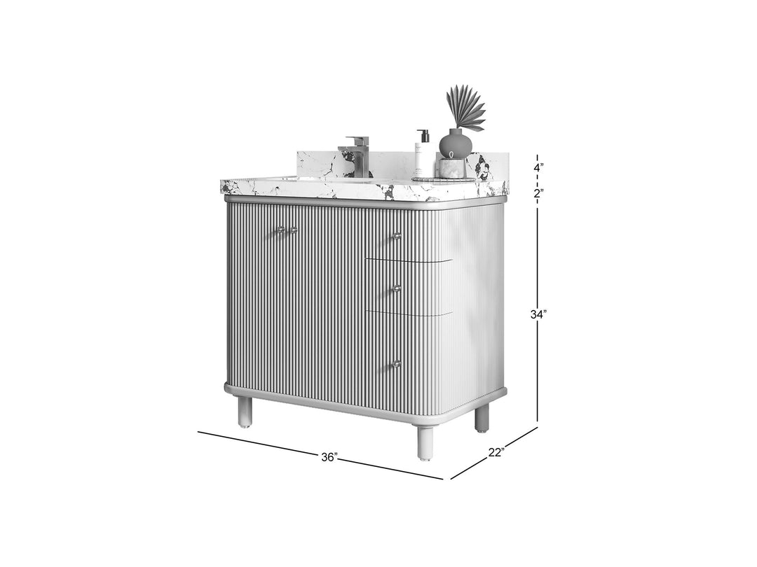 Miami 36 in. W x 22 in. D Left Offset Sink Bathroom Vanity in White with Countertop - Dimensions