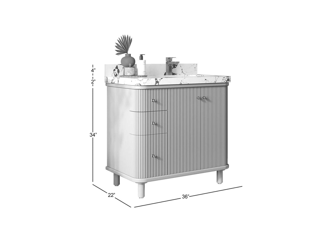 Miami 36 in. W x 22 in. D Right Offset Sink Bathroom Vanity in Fine Grain with Countertop - Dimensions