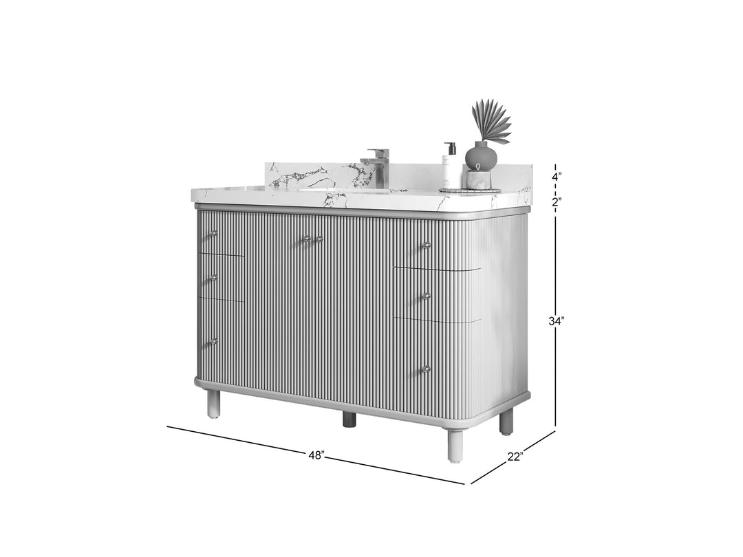 Miami 48 in. W x 22 in. D Single Sink Bathroom Vanity in Fine Grain with Countertop - Dimensions