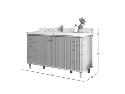 Miami 60 in. W x 22 in. D Single Sink Bathroom Vanity in Evergreen with Countertop - Dimensions