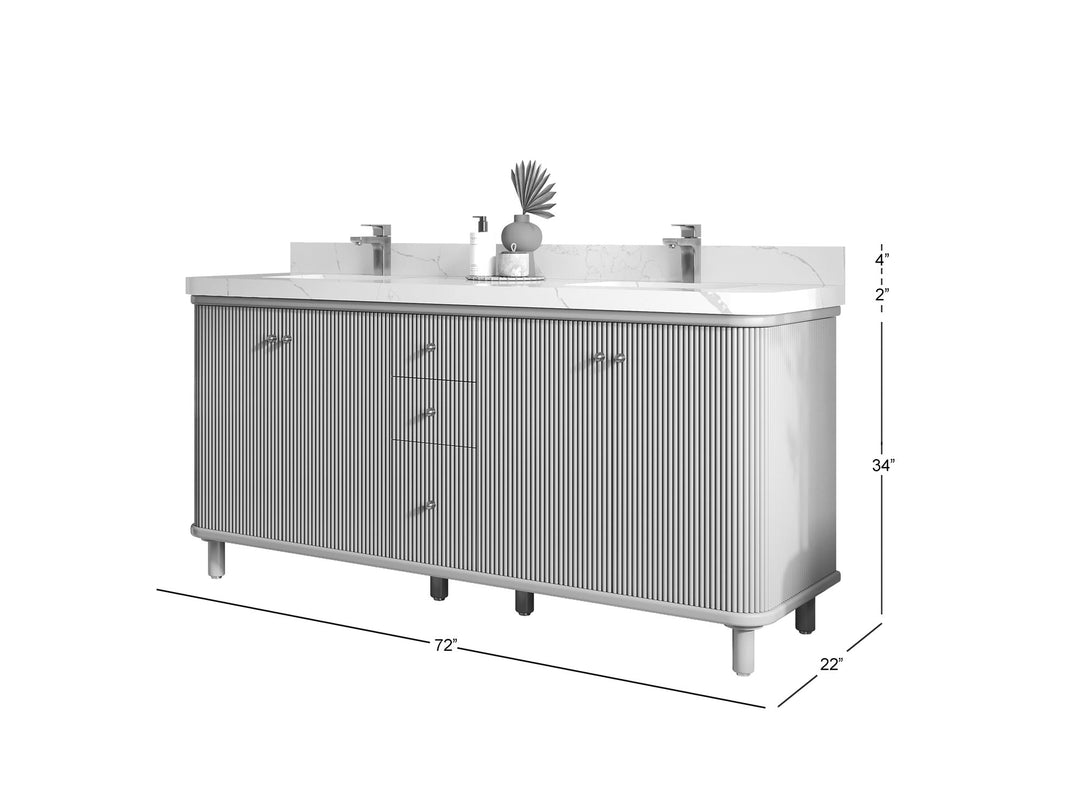 Miami 72 in. W x 22 in. D Double Sink Bathroom Vanity in Fine Grain with Countertop - Dimensions