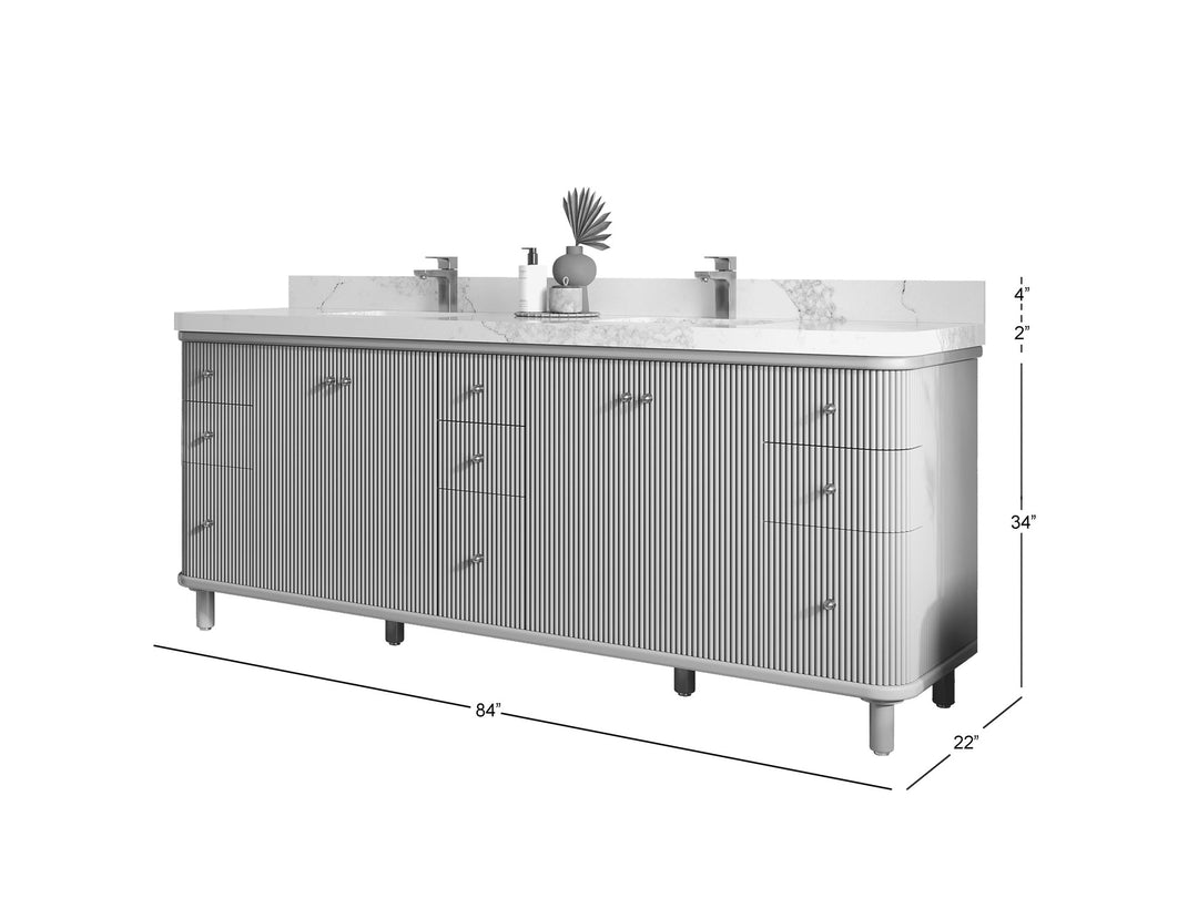 Miami 84 in. W x 22 in. D Double Sink Bathroom Vanity in Evergreen with Countertop - Dimensions