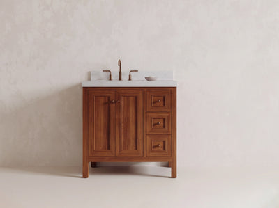 Nashville Teak Wood 36 in. W x 22 in. D Left Offset Sink Bathroom Vanity