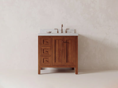 Nashville Teak Wood 36 in. W x 22 in. D Right Offset Sink Bathroom Vanity