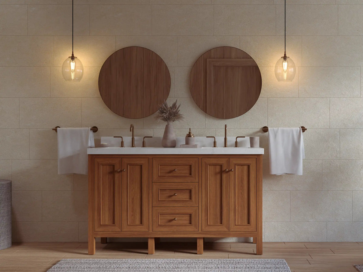 Nashville Teak Wood 60 in. W x 22 in. D Double Sink Bathroom Vanity