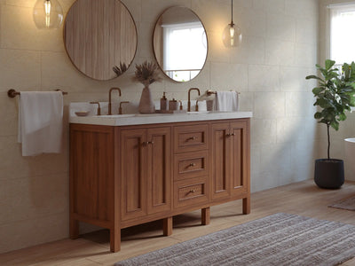 Nashville Teak Wood 60 in. W x 22 in. D Double Sink Bathroom Vanity