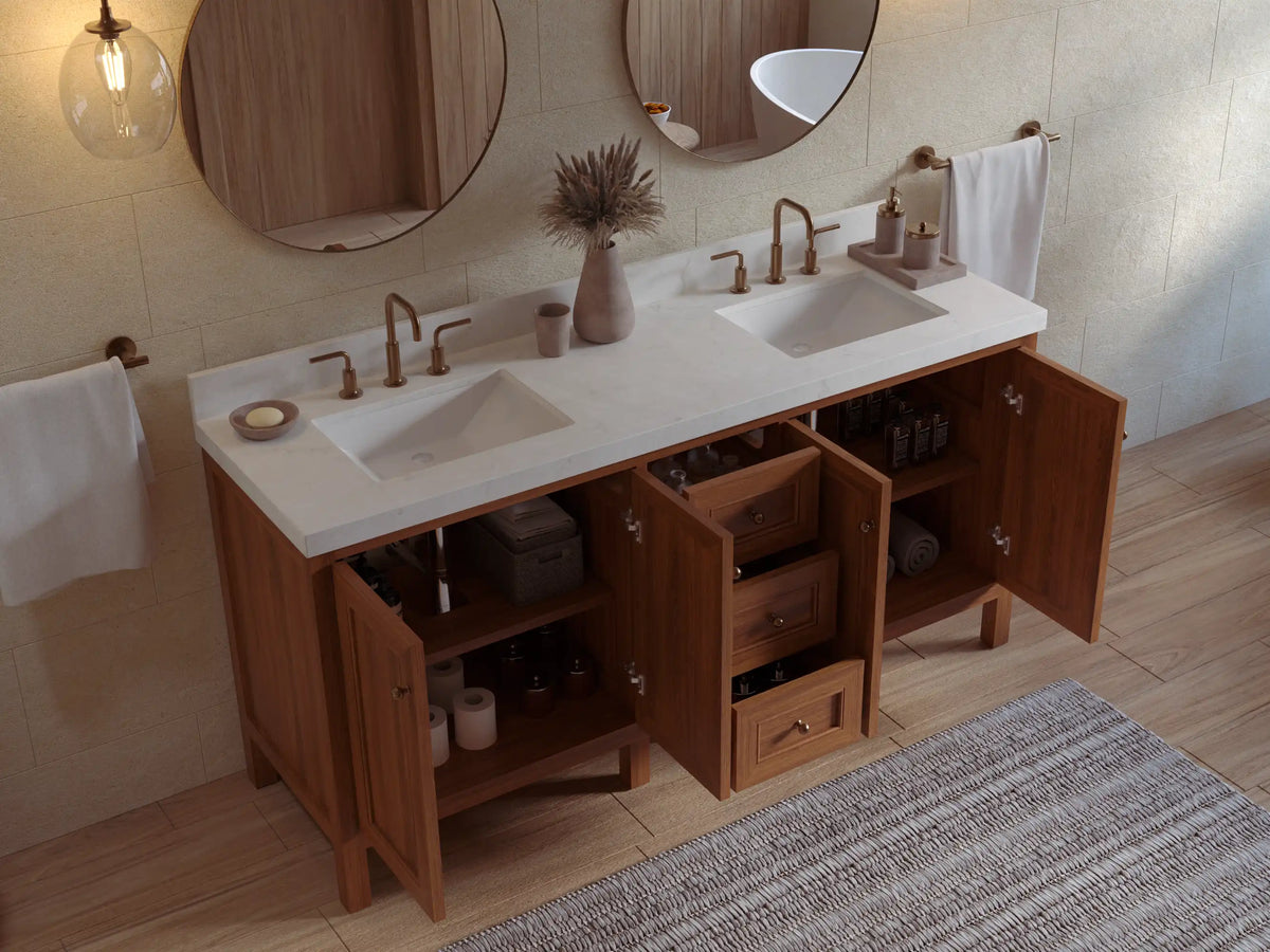 Nashville Teak Wood 72 in. W x 22 in. D Double Sink Bathroom Vanity