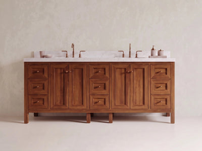 Nashville Teak Wood 84 in. W x 22 in. D Double Sink Bathroom Vanity