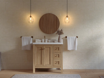 Nashville Teak Wood 36 in. W x 22 in. D Left Offset Sink Bathroom Vanity