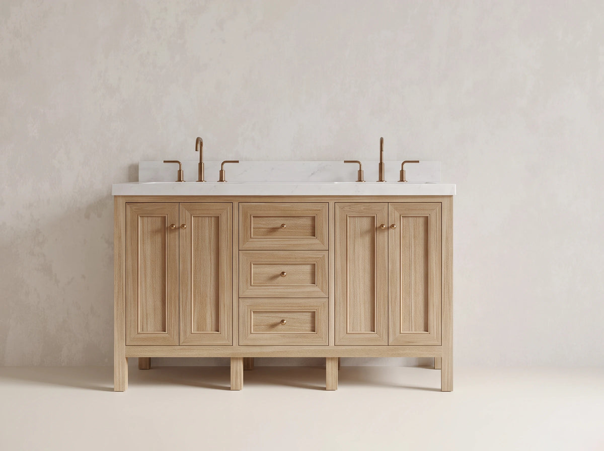 Nashville Teak Wood 60 in. W x 22 in. D Double Sink Bathroom Vanity