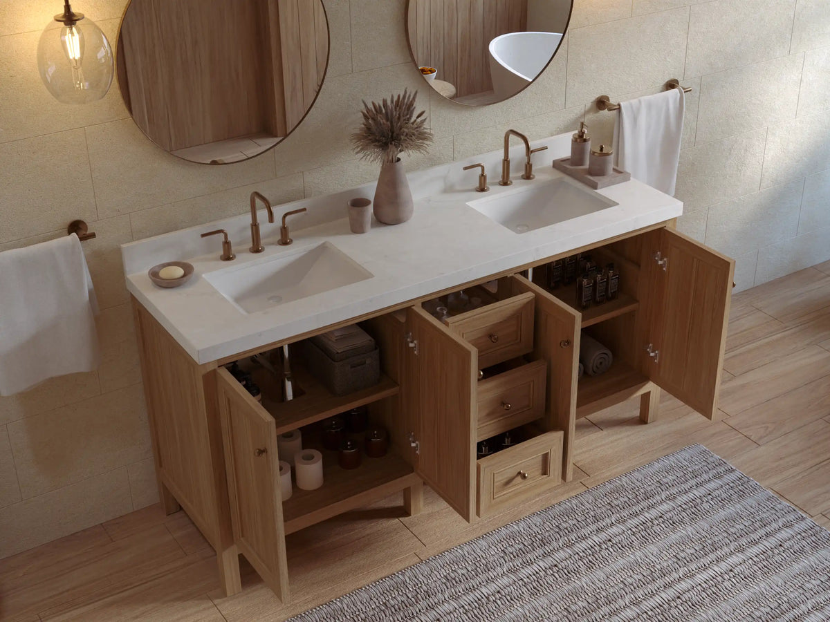 Nashville Teak Wood 72 in. W x 22 in. D Double Sink Bathroom Vanity
