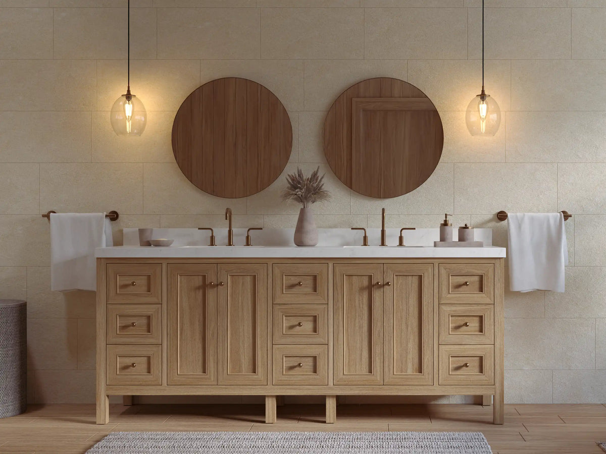 Nashville Teak Wood 84 in. W x 22 in. D Double Sink Bathroom Vanity